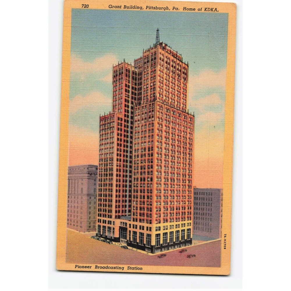 Vintage 1944 Grant Building Pittsburgh PA KDKA Radio Linen Postcard 720